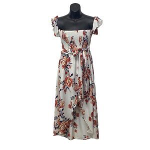 Womans Papay Hi Lo‎ Dress Floral Stretch Top Size M White Purple Rust Summer